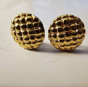 Designer Inspired Krementz/Ciner Elegant Gold Basket Woven Earrings